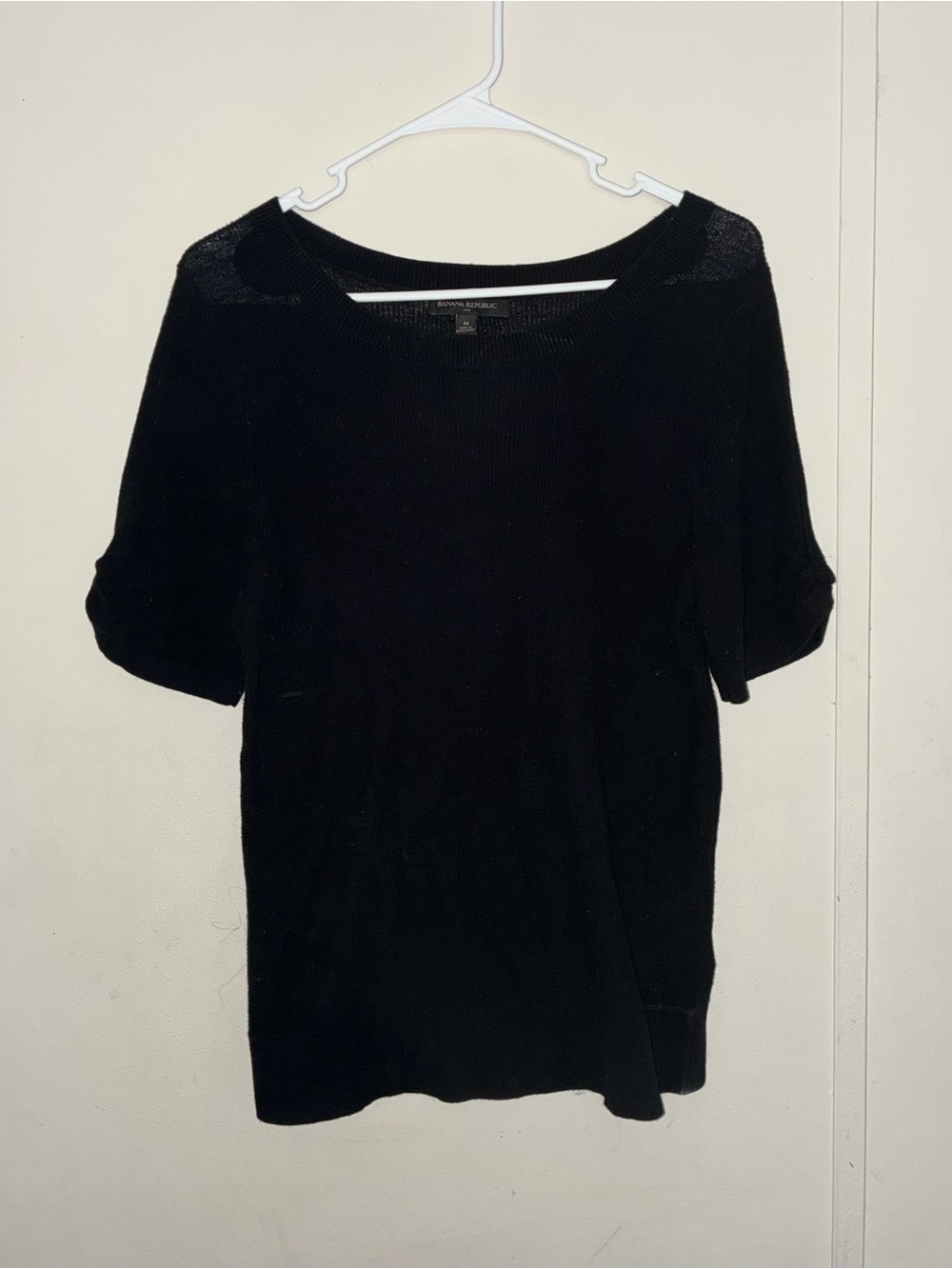 Banana Republic Black Short Sleeve Knit Top with Scoop Neck